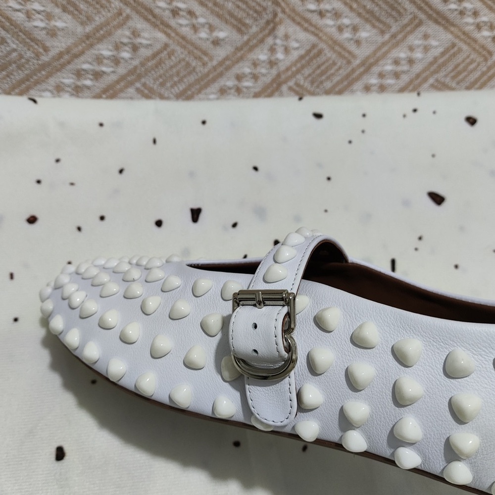 Alaia White Studded Mary Jane Flats with Buckle - Picture 3 of 9
